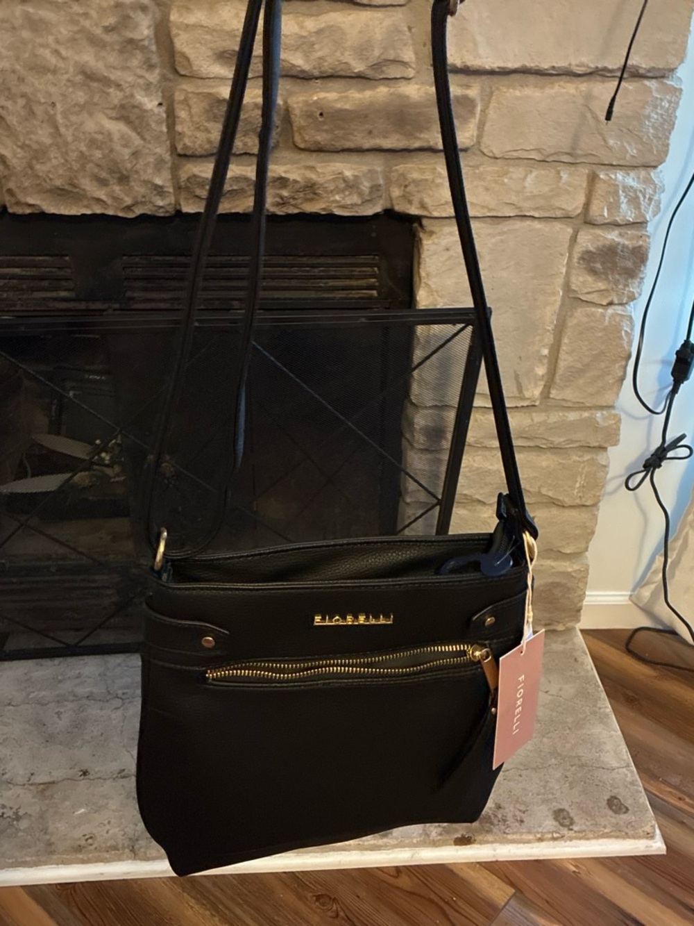 Fiorelli Black Leather Crossbody Bag with Front Zip